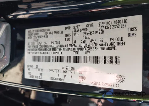 2017 Ford Escape Titanium z USA, uszkodzony, nr VIN 1FMCU9J90HUF02901